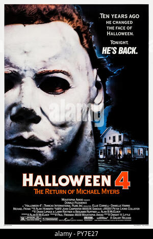 Halloween 4: Il ritorno di Michael Myers (1988) diretto da Dwight H. poco e interpretato da Donald Pleasence, Ellie Cornell, Danielle Harris e George P. Wilbur. Michael Myers si risveglia dal suo 10 anno coma a caccia di sua nipote. Foto Stock
