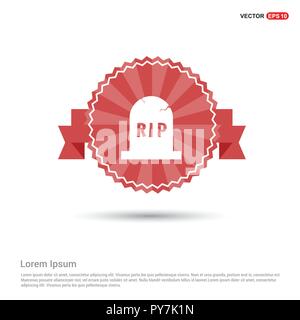 Halloween tomba RIP icona di pietra - Red Ribbon banner Illustrazione Vettoriale