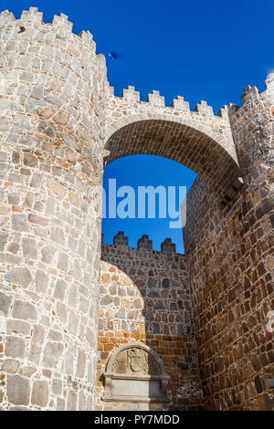 Dettaglio del cancello, mura medievali, Avila, Spagna Foto Stock