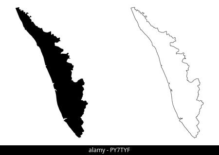 Il Kerala (Stati e territori dell'Unione Indiana, Stati federati, la Repubblica dell' India) mappa illustrazione vettoriale, scribble schizzo dello stato del Kerala mappa Illustrazione Vettoriale