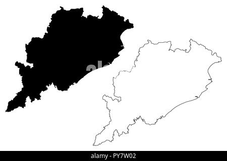 Odisha (Stati e territori dell'Unione Indiana, Stati federati, la Repubblica dell' India) mappa illustrazione vettoriale, scribble schizzo Orissa (Utkala) mappa di stato Illustrazione Vettoriale