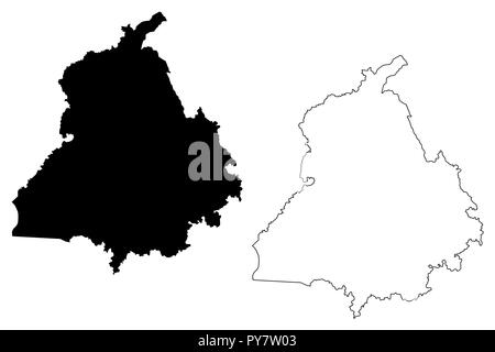 Il Punjab (Stati e territori dell'Unione Indiana, Stati federati, la Repubblica dell' India) mappa illustrazione vettoriale, scribble schizzo dello stato del Punjab mappa Illustrazione Vettoriale