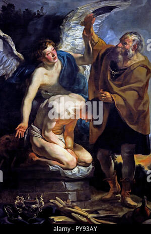 Il Sacrificio di Isacco 1625 - 1626 da Jacob JORDAENS 1593 - 1678 Belgio Begian ( Dio chiede Abramo al sacrificio di suo figlio Isacco sul Moriah. Abramo inizia a conformarsi, quando un messaggero di Dio interrompe lui. Abramo poi vede una ram e sacrifici che essa invece. ) Foto Stock