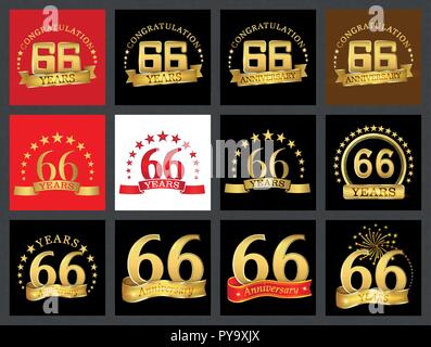 Impostare il numero di sessantasei (66 anni) la celebrazione del design. Anniversario numero d'oro agli elementi del modello per la tua festa di compleanno. Illustrazione Vettoriale