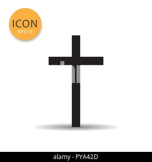 La religione icona a forma di croce in stile appartamento in colore nero illustrazione vettoriale su sfondo bianco. Illustrazione Vettoriale