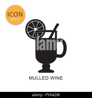 Vin brulé icona stile piatto in colore nero illustrazione vettoriale su sfondo bianco. Illustrazione Vettoriale