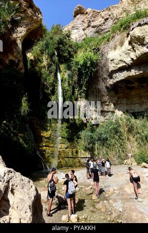 La cascata di David al Wadi David in En Gedi (Israele), 28 settembre 2018. | Utilizzo di tutto il mondo Foto Stock