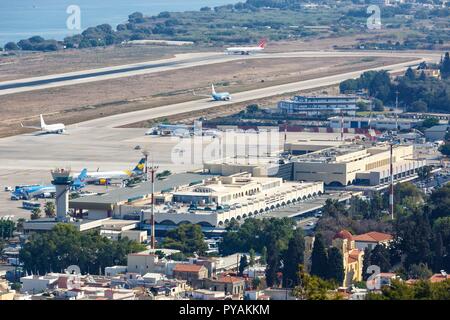 Rhodes, Grecia - 13 Settembre 2018: Panoramica dell aeroporto di Rodi (RHO) in Grecia. | Utilizzo di tutto il mondo Foto Stock