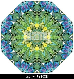 Round decorativo ornamenti. Singolare forma di fiore. Vettore orientali, anti-stress modelli di terapia. Tessere gli elementi di design. I loghi di Yoga vettore. Illustrazione Vettoriale