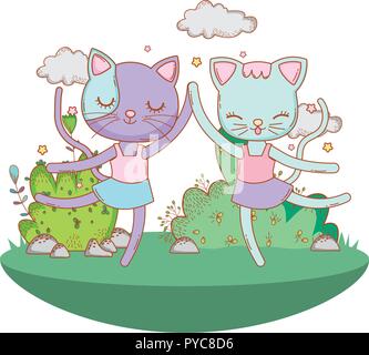 Ballerina cat all'aperto cartoon Illustrazione Vettoriale