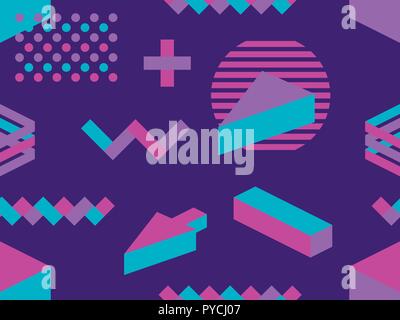 Memphis seamless pattern. Elementi geometrici memphis in stile anni ottanta. Forme isometriche. Illustrazione Vettoriale Illustrazione Vettoriale