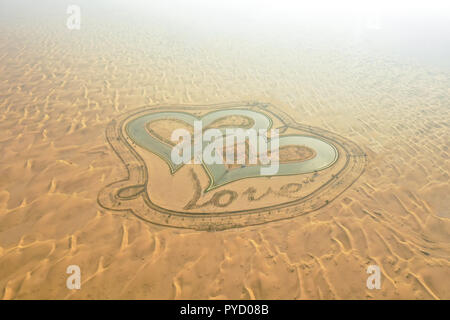 Laghi e alberi in una bellissima oasi nel deserto. Dubai, EAU. Foto Stock