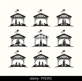 Merry Christmas card con set di icone Illustrazione Vettoriale