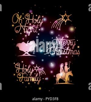 Merry Christmas card con set di icone Illustrazione Vettoriale