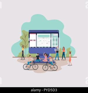 Mini persone che lavorano nel computer desktop Illustrazione Vettoriale