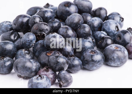 Appena raccolte di mirtilli organico su sfondo bianco Foto Stock