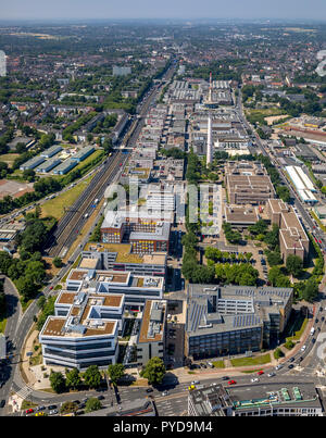 Vista aerea, Europa Center Essen, la costruzione di uffici, WAZ Uffici editoriali vicino a ETEC Essen, la zona della Ruhr, Renania settentrionale-Vestfalia, Germania, DEU, Europa, bir Foto Stock