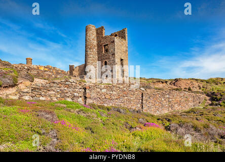 Old Whim Crushing Mill, part of the Wheal Coates mine near St Agnes Head, Cornwall, England, UK, one of the sights of the South West Coast Path. Foto Stock