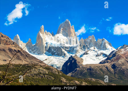 Monte Fitz Roy in El Chalten, parco nazionale Los Glaciares in Argentina Foto Stock