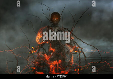 3d illustrazione del demone nel lago,Scary sfondo supporti misti Foto Stock