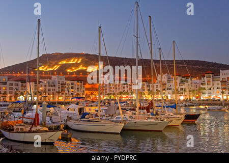 Marina di Agadir in Marocco meridionale, Souss-Massa Provincia, Nord Africa Occidentale. Foto Stock