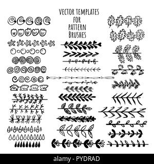Vettore di modelli di spazzole set. Rendere un pennello con questo modello. Disegnato a mano gli elementi del vettore per cornici e decorazioni. Illustrazione Vettoriale