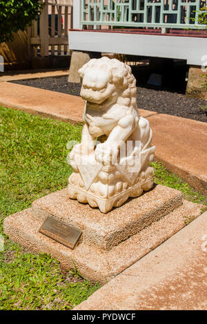 Esterno Fu cane fuori Wo Hing Museo su Front Street, Lahaina, Maui, Hawai'i Foto Stock