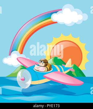 Pilota di piano di volo attraverso il mare illustrazione Illustrazione Vettoriale