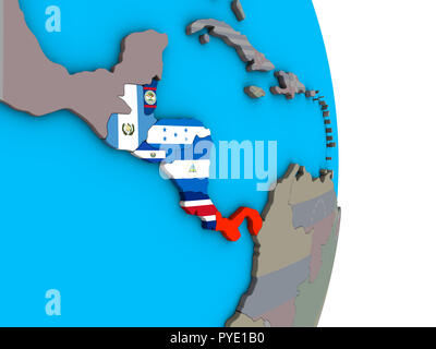 America centrale con embedded bandiere nazionali sulla politica semplice globo 3D. 3D'illustrazione. Foto Stock