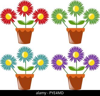 Quattro fiori vasi con fiori illustrazione Illustrazione Vettoriale