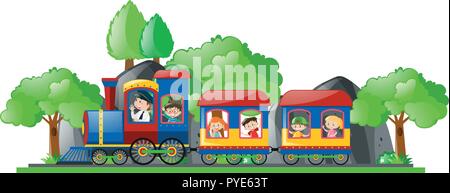 Equitazione per bambini sul treno illustrazione Illustrazione Vettoriale