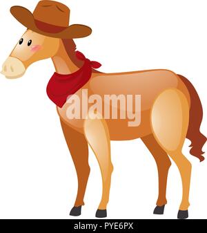 Pony marrone che indossa il cappello da cowboy illustrazione Illustrazione Vettoriale