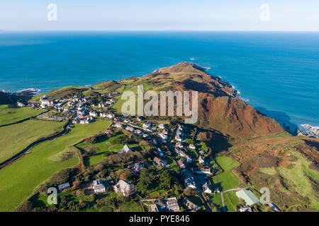 Veduta aerea del villaggio di Mortehoe, North Devon, Inghilterra Foto Stock