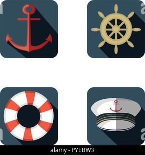 Navy icon set, design piatto, illustrazione vettoriale Illustrazione Vettoriale