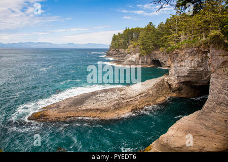 La vista dal capo di adulazione, il punto northwesternmost di contigui Stati Uniti, Makah prenotazione, nello stato di Washington, USA Foto Stock