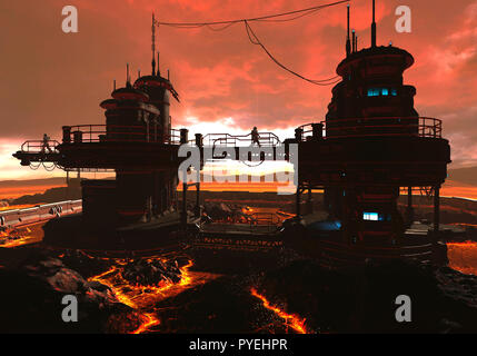 Avveniristica base su un pianeta alieno 3d illustrazione Foto Stock