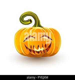 Ridendo sinister zucca di Halloween. Jack-O'-lanterna per Halloween isolati su sfondo bianco Illustrazione Vettoriale