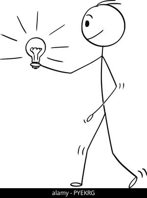 Cartoon di uomo o imprenditore tenendo Shining lampadina o la lampadina Illustrazione Vettoriale
