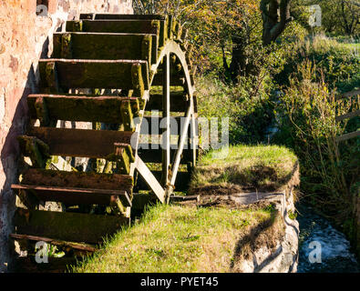 Il vecchio mulino ad acqua di muschio ruota, Preston Mill, Est Linton, East Lothian, Scozia, Regno Unito Foto Stock