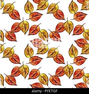 Acquerello botanico lascia seamless pattern. Bella disegnati a mano con texture gara varietà di foglie su sfondo bianco. Sfondo romantico per Foto Stock