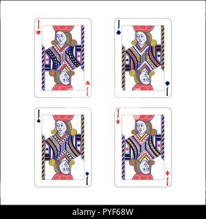 Set di jack carta da gioco con diversi vestiti come i diamanti, club, cuori e picche su bianco Illustrazione Vettoriale