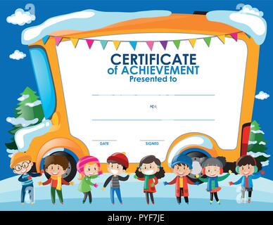 Modello di certificato con i bambini in inverno illustrazione Illustrazione Vettoriale