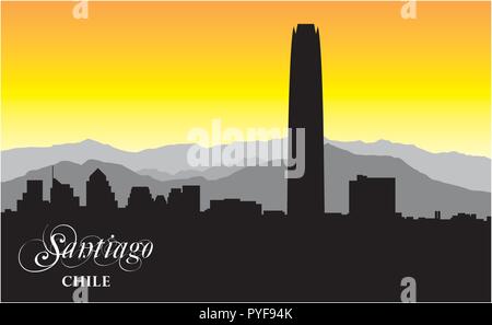 Vettore skyline silhouette della capitale cilena Santiago. Illustrazione Vettoriale