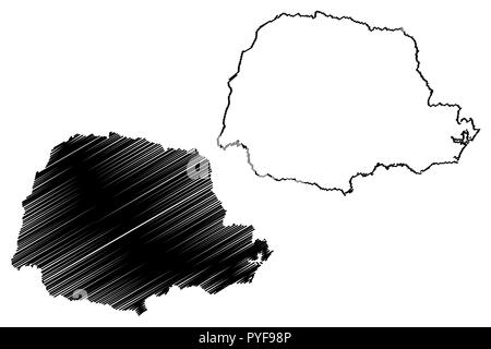 Paraná (Regione del Brasile, stato federato, Repubblica Federativa del Brasile) mappa illustrazione vettoriale, scribble schizzo Paraná (stato) mappa Illustrazione Vettoriale