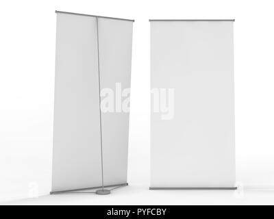 Blank Roll up banner. Modello mockup. Il rendering 3D Foto Stock