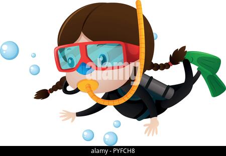 Bambina scuba diving underwater illustrazione Illustrazione Vettoriale