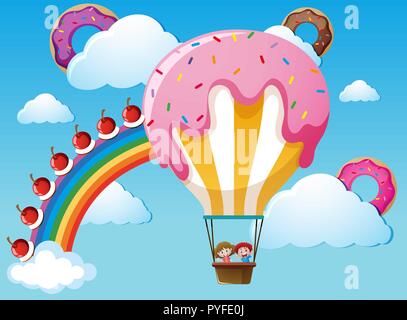 In scena con la rainbow e dolciumi e illustrazione del palloncino Illustrazione Vettoriale
