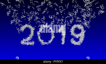 Anno Nuovo 2019 realizzato da note musicali 3D illustrazione Foto Stock
