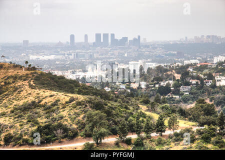 Vista sulle verdi colline vicino a Hollywood nei dintorni di Los Angeles negli Stati Uniti Foto Stock