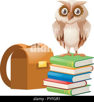 Owl permanente sulla pila di libri illustrazione Illustrazione Vettoriale